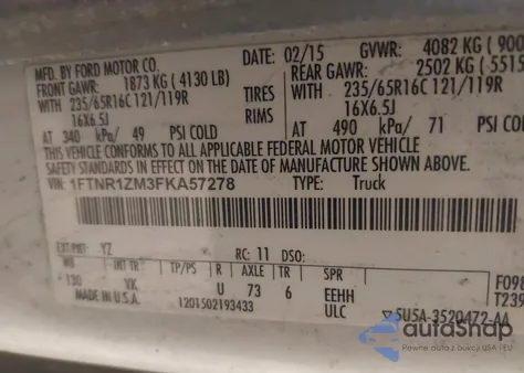 2015 Ford Transit-250 from USA, damaged, VIN 1FTNR1ZM3FKA57278